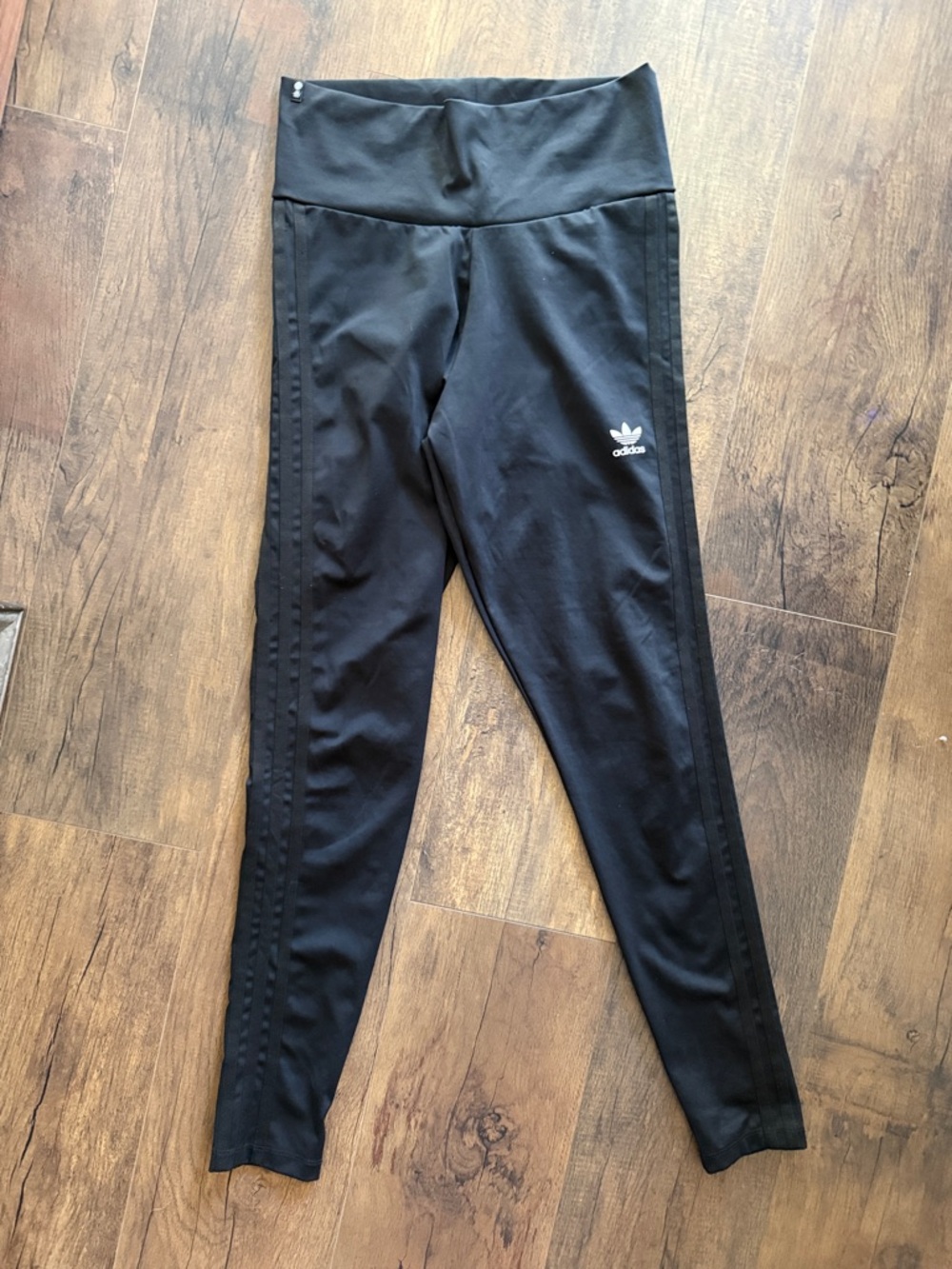 adidas Black High-Waist Girls Athletic Leggings with Trefoil